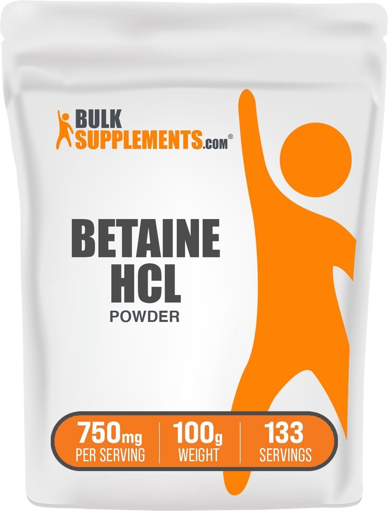 BulkSupplements.com Betaine HClパウダー - 塩酸塩サプリメント、消化管サポート - Gluten無料、給餌あたり750mg、100g(3.5オンス)(パッケージ1)
