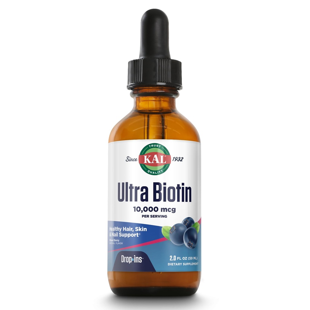 KALの超Biotin 10000mcgの低下、液体のBiotinの低下、毛の成長の補足、高い効力のビタミンB7の健康な毛、皮、釘およびエネルギー サポート、自然な混合された果実味、およそ59のサーブ、2oz