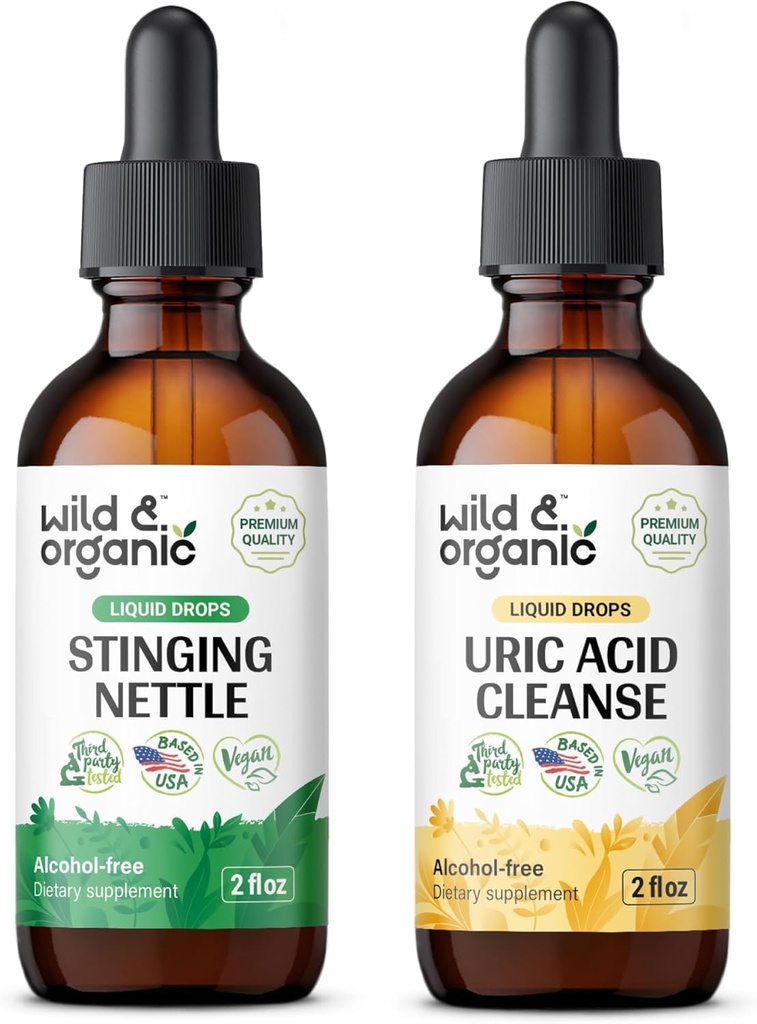 Wild & Organic Stinging Nettle Root Tincture 2 fl oz & Uric Acid Cleanse Tincture 2 fl oz