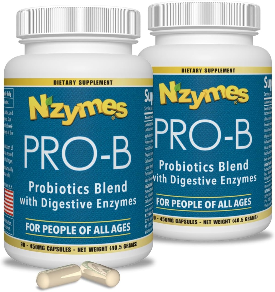 Nzymes® Pro-B プロバイオティクスと消化バランス、より良い消化、消化不良、および便秘(180トータルカプレット) - 米国製