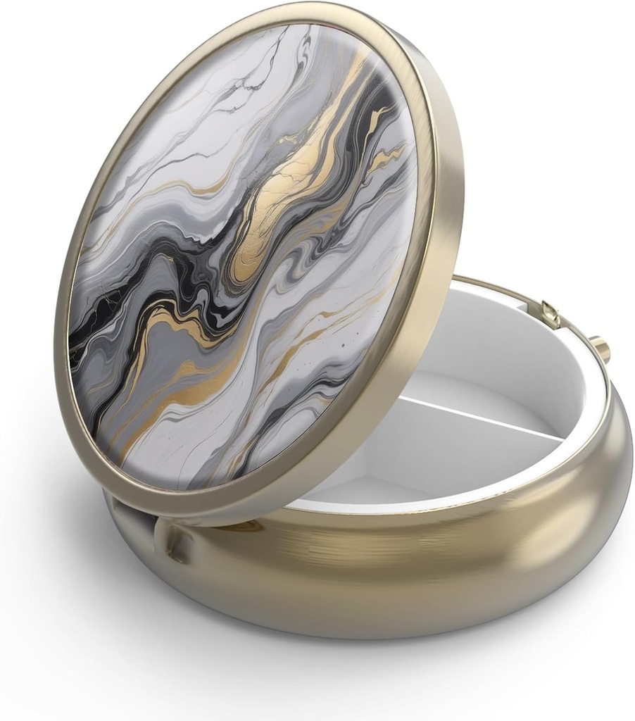 ミラーのレトロ3のコンパートメントの小さい丸薬箱が付いている丸薬箱はまたはポケット青銅の小さい敷物箱かビタミン、魚油、補足、丸薬は旅行ギフト(黒い金の大理石)を含んでいます