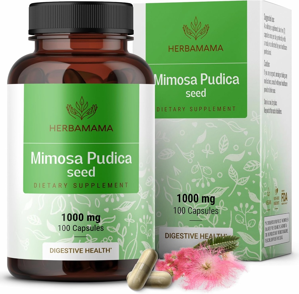 HERBAMAMA MimosaのPudicaの種カプセル - 1000mg MimosaのPudicaのエキスの粉はDigestiveのCleanse及びDetox - 完全菜食主義者の、非GMOの消化器サポート補足、100の帽子のために粉にします