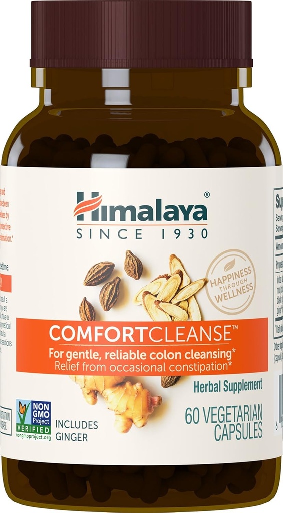 Himalaya ComfortCleanse for Detox and Gentle Colon Cleanse & Occasional Constipation, Vegetarian, 500 mg, 60 Capsules, 1 Month Supply