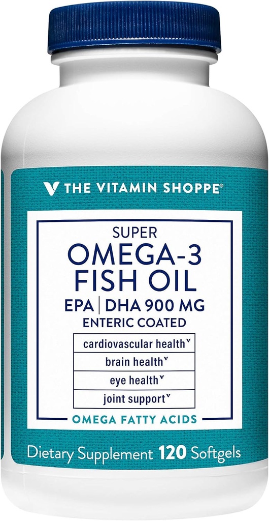 The Vitamin Shoppe Omega 3 Fish Oil 1290mg, EPA 735mg & DHA 165mg, Purity Assured, Molecularly Distilled to Support Cardiovascular, Joint and Brain Health (120 Softgels)