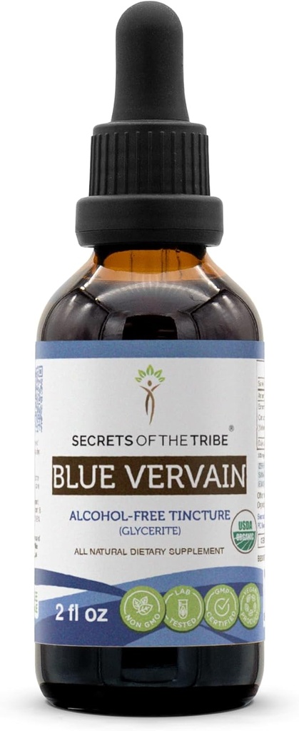 Secrets of the Tribe Blue Vervain USDA Organic | Alcohol-Free Extract, High-Potency Herbal Drops | Made from 100% Certified Organic Blue Vervain (Verbena Hastata) Dried Herb (2 oz)