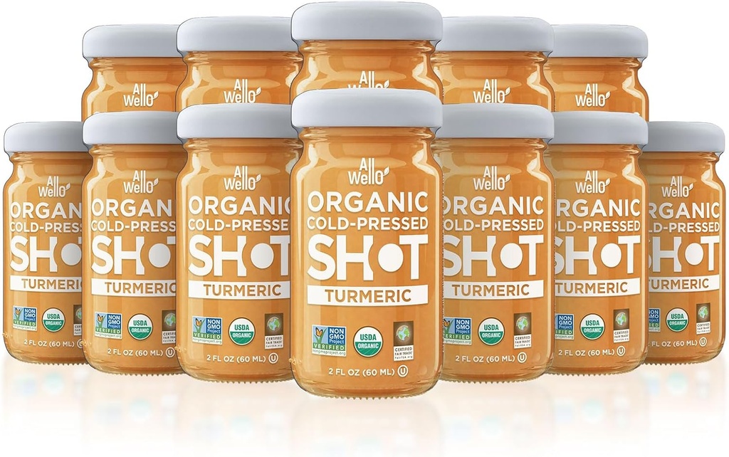 AllWELLO冷間プレスターメリックショット、60mL、USDAオーガニック免疫ブースターとNatu-RAL(12 PK、ターメリック)