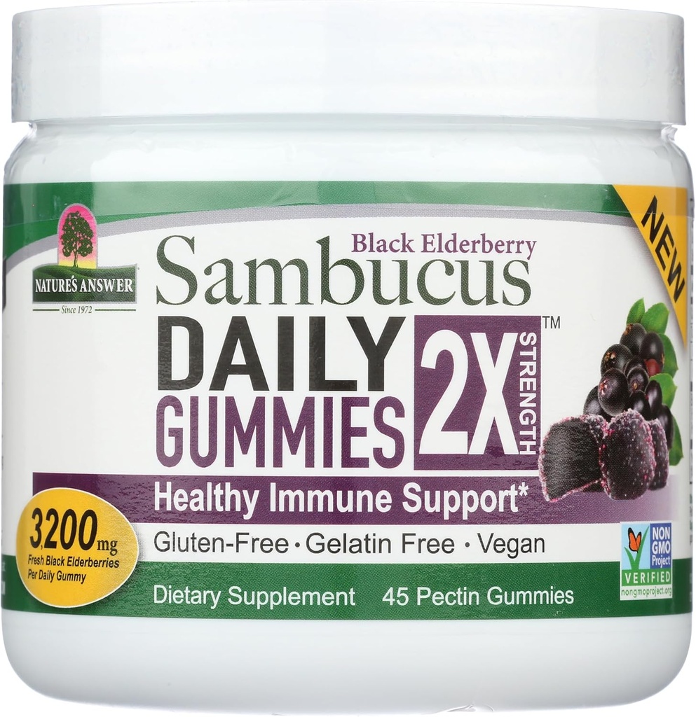 Nature's Answer Sambucus Daily Gummies | 2X More Elderberry 3200 mg 集中 | アルコールフリー、グルテンフリー、グルテンフリー、ビーガン、非GMO&ノー防腐剤 | (45 カウント)