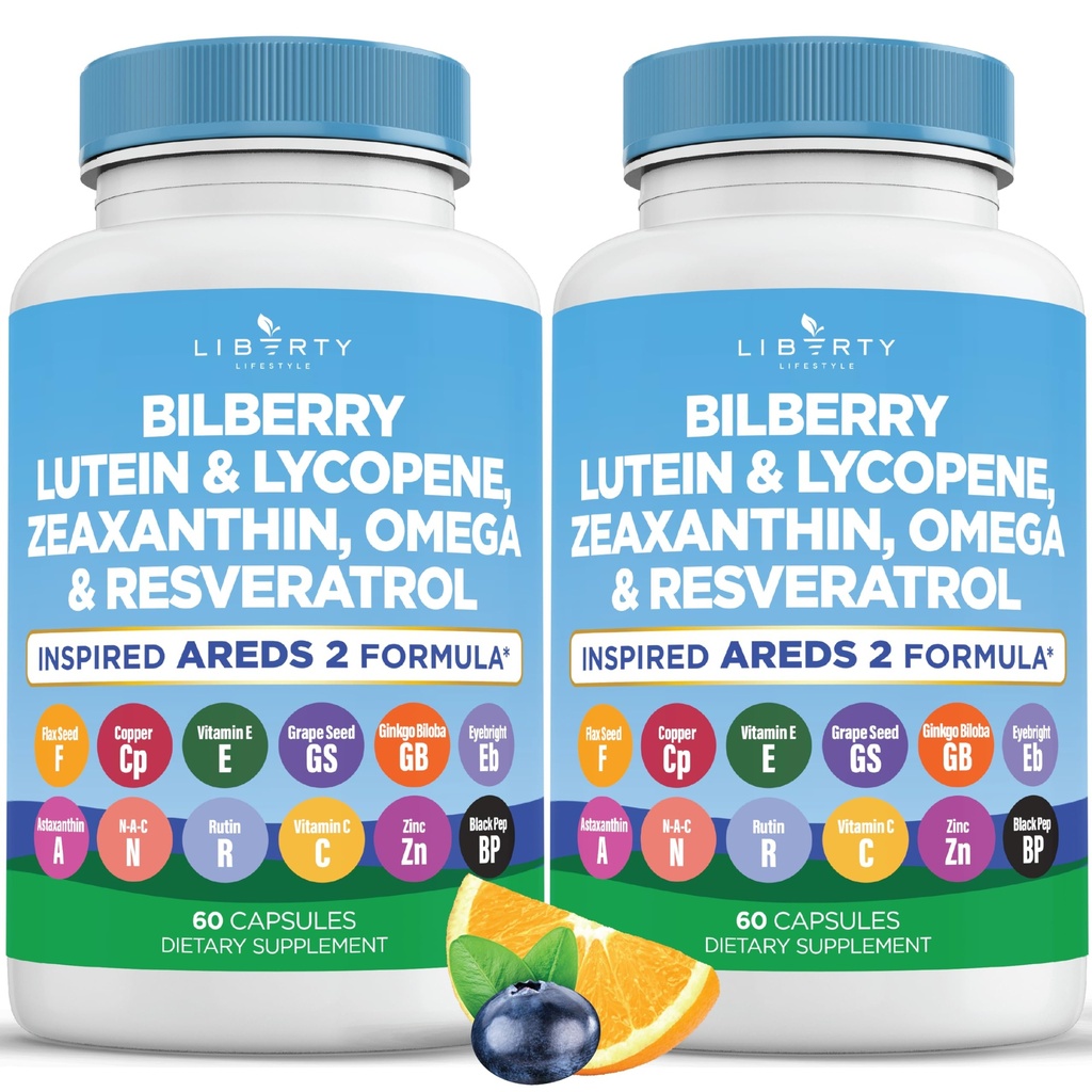 Bilberry、Lutein及びZeaxanthin、Lycopene、Resveratrol、ブドウの種のエキス、亜麻仁- AREDS 2-120のカプセルが付いている目の健康のビタミン