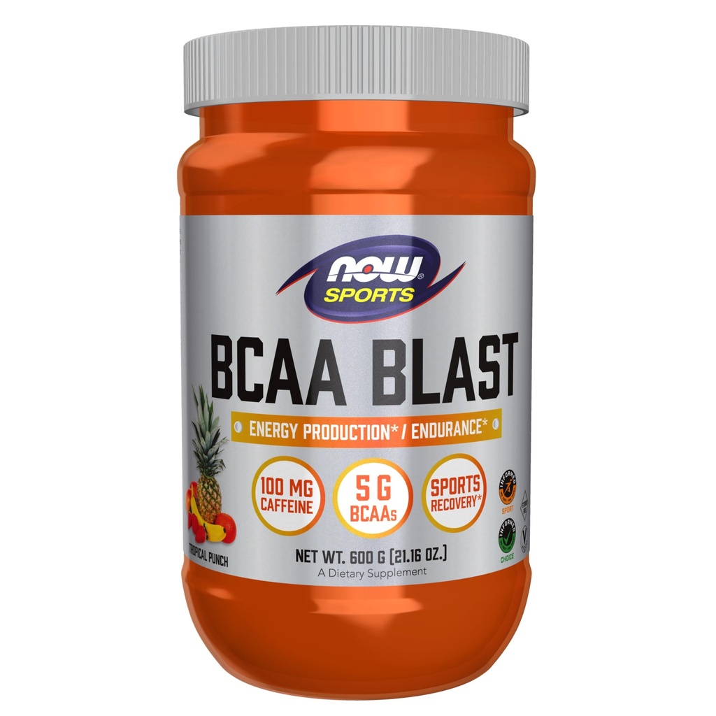 NOWの食糧スポーツの栄養物、BCAAの送風の粉、5つのg BCAA、100のmgのカフェイン、トロピカル パンチ、600-Grams