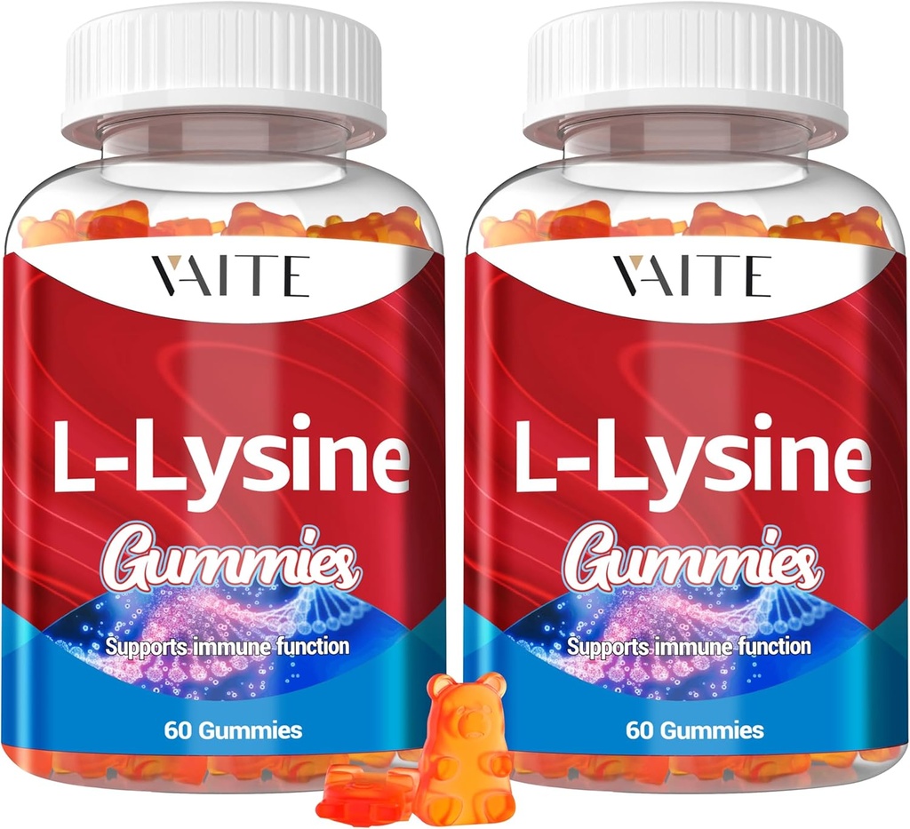 L-Lysine 1000mgグミー - 皮膚、唇、ビーガン、グルテンフリー、大人のための60Chewableリジン、ビタミンティッシュ健康&免疫システム、アミノ酸ビタミンサプリメント&コンプレックスサプリメント(2パック)