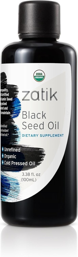 Zatikナチュラル - ブラックシードオイル、未精製、USDAオーガニック、コールドプレス - Higher EFAs、サービングナチュラル免疫ブースターとオールナチュラル防衛機構。 3.38 fl oz