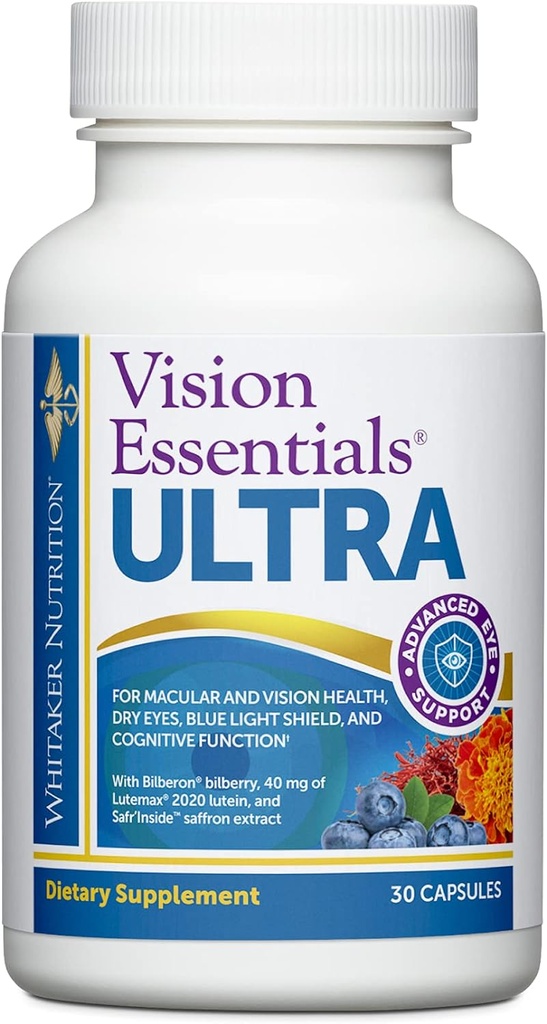 Dr. Whitaker のビジョン エッセンシャル Ultra with Lutein | Macula & Retina Health、Eye Strain、Ocular Pressure、Digital Eye Fatigue、Mood Supportなどの1日限りのPillと包括的なサポート