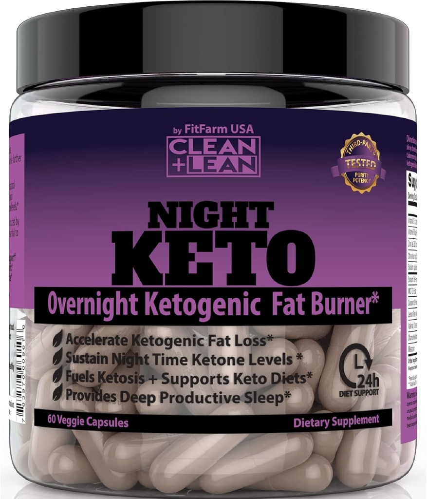 Clean+Lean Night Keto: はじめてのKetogenic脂肪質のバーナー及び睡眠の援助  BHB Ketones + MCTオイルのエキス+ビタミン及び鉱物  24 HRの食事療法の睡眠の大きいLoseの重量 すべての自然及びGF   60の帽子