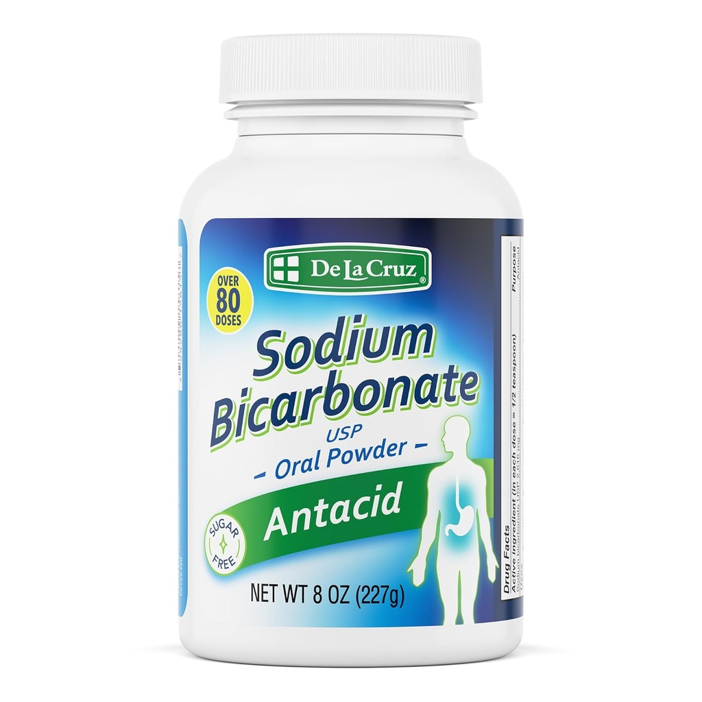 De La Cruz Pure Sodium Bicarbonate Powder – Baking Soda & Baking Powder Aluminium free Antacid for Heartburn & Indigestion – Packed in USA – 8 OZ.