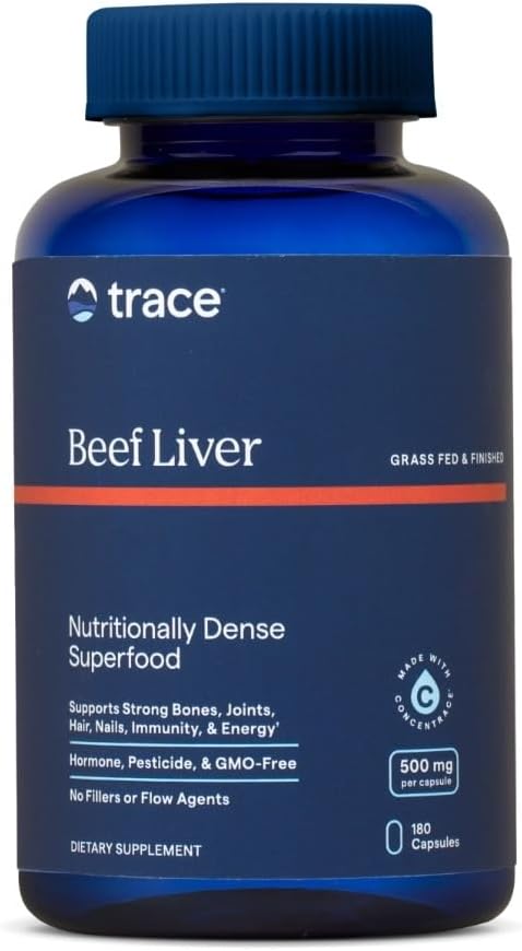 Trace Minerals Beef Liver、500mg - 骨の健康とエネルギーサポートサプリメント - 栄養補助食品健康な皮膚と免疫 - 牛肉の肝臓は健康な臓器をサポート - 180カプセル(30サービング)