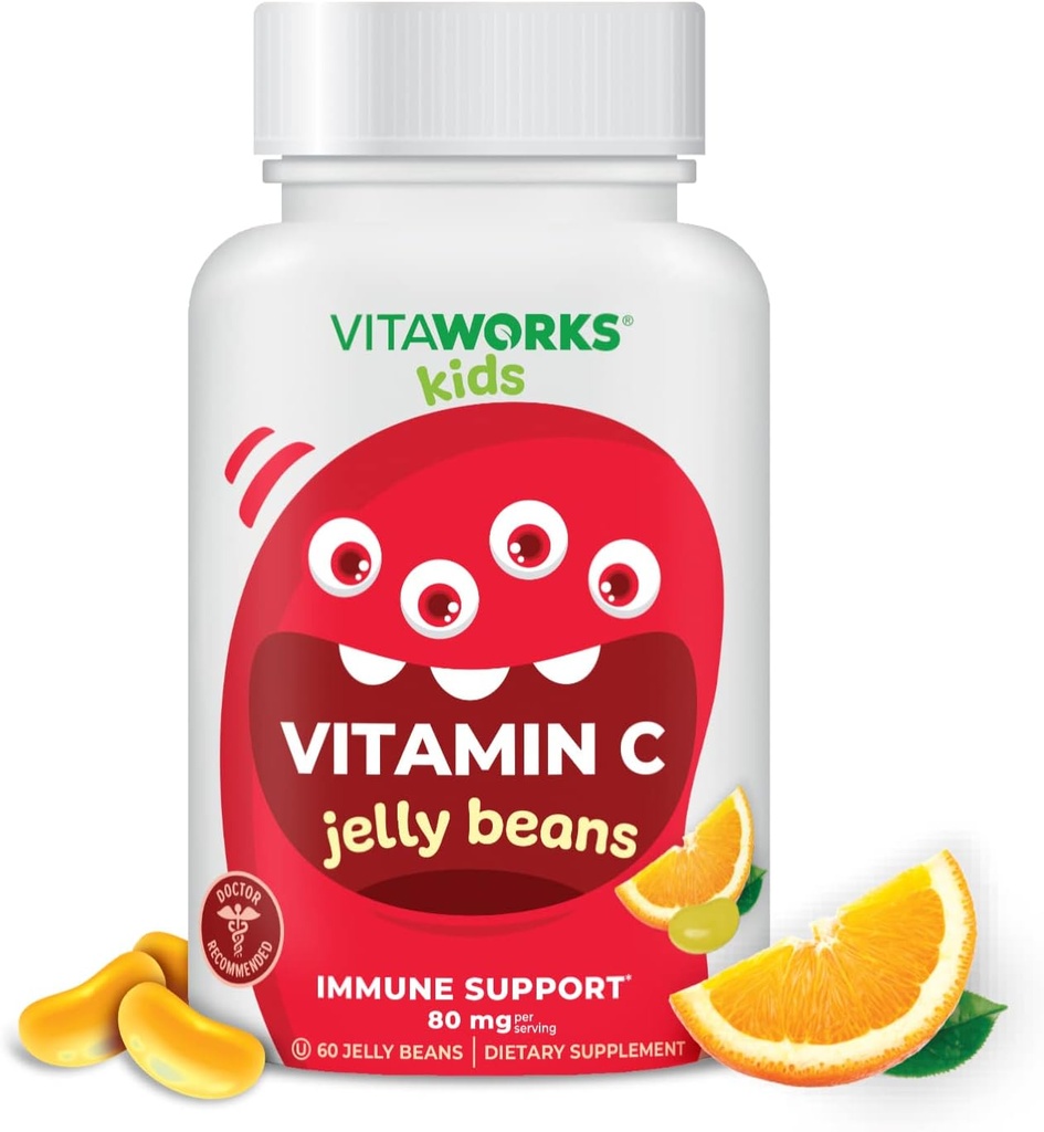 キッズビタミンCゼリー豆80mg - おいしい天然オレンジ芽の味 - ビーガン、GMOフリー、グルテンフリー、ナッツフリービタミン - 栄養補助食品 - 子供のための免疫サポート - 60ゼリー