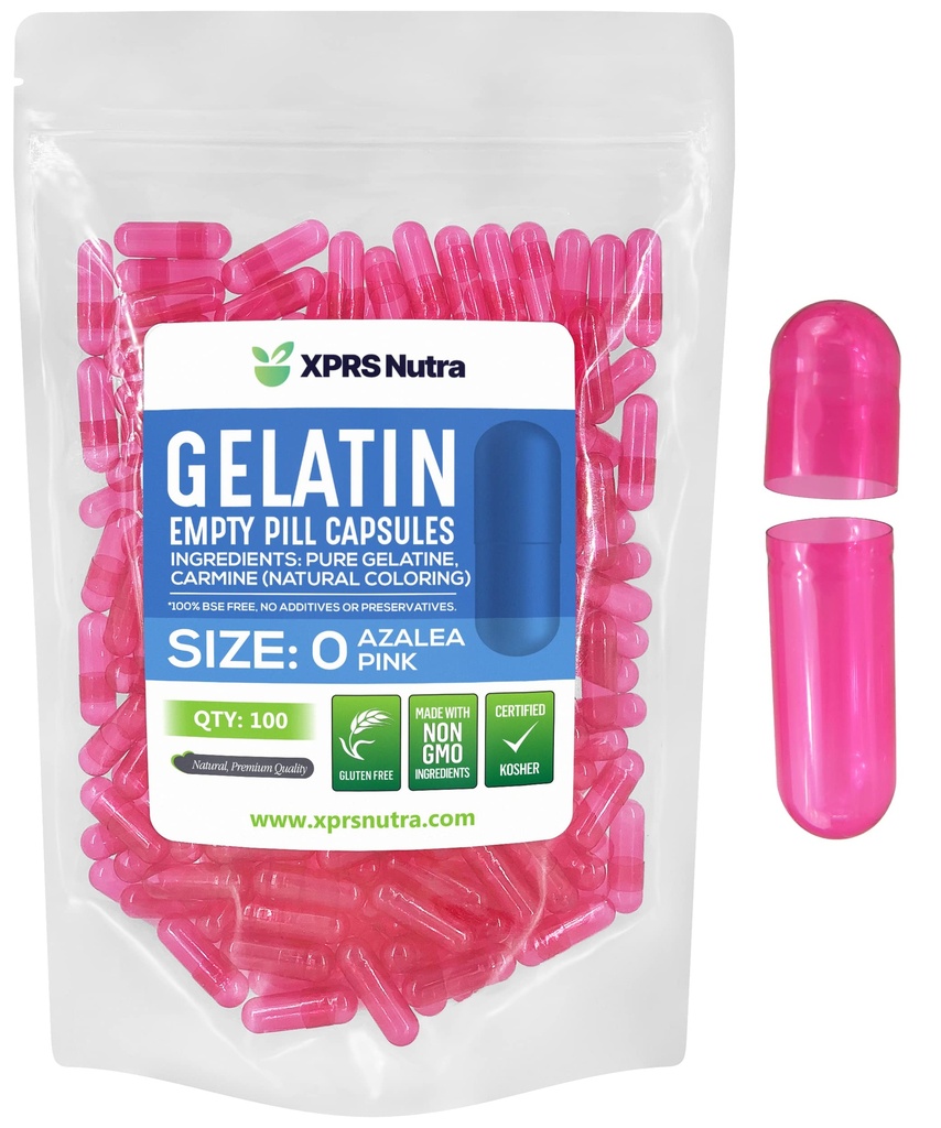 XPRSのNutraのサイズ0の空のカプセル- 100の計算の空のゼラチンのカプセル-DIYのカプセルの詰物のための丸薬-D-It-Yourselfの補足のための純粋な牛の丸薬のゲルの帽子(Azaleaのピンク)