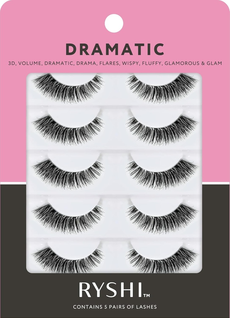 Ryshi False Eyelashes with 5 ペア, 自己粘着と再使用可能なラッシュセットでドラマティックルック, 余分なボリュームのための自然な美しさを強化