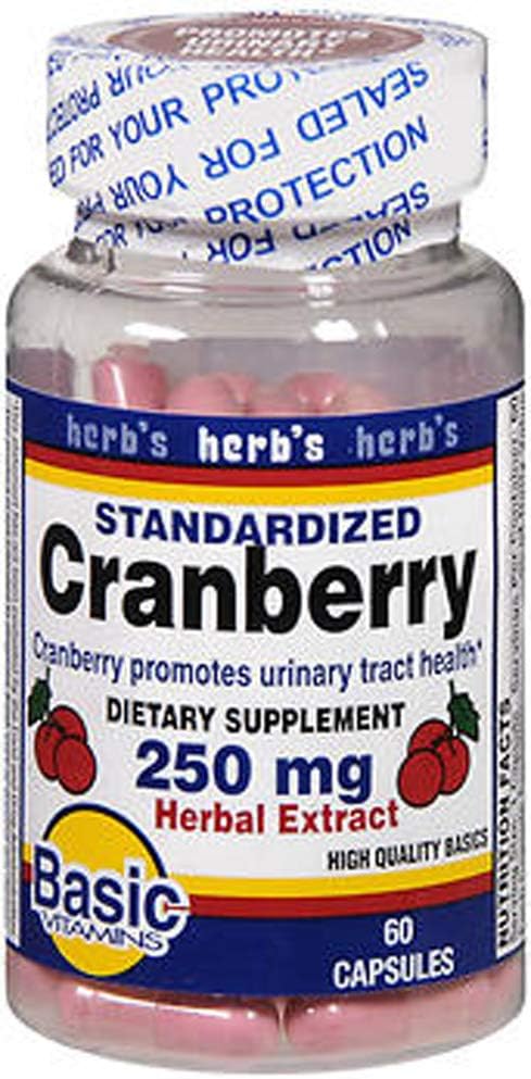 Basic Vitamins Cranberry 250 mg Herbal Extract Capsules - 60 ct, Pack of 2