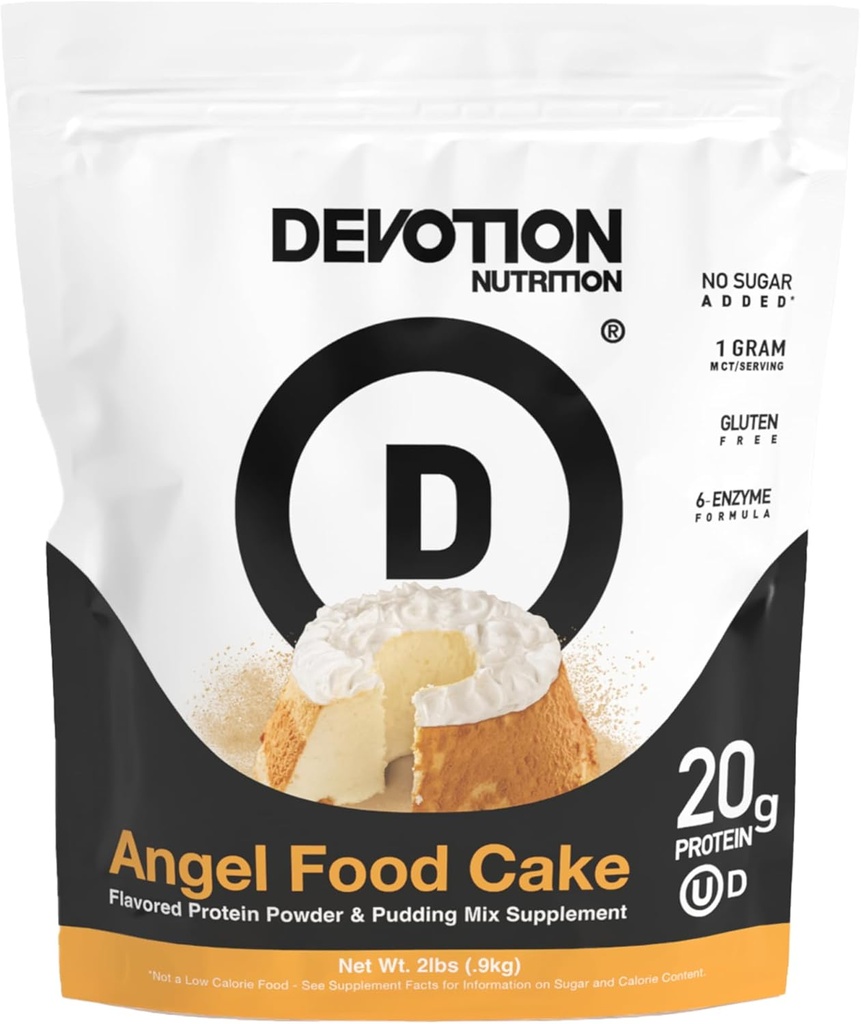 Devotionの栄養物の蛋白質の粉の天使の食糧ケーキ– 20gのWheyの隔離剤及びカゼインの蛋白質のブレンド–加えられた砂糖、低い炭水化物、グルテンフリー、Keto-Friendly、1g MCT、コシャー– 2lbの袋