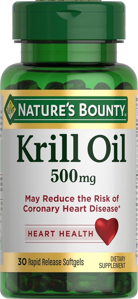 Nature's Bounty Krill Oil, 心臓の健康, 栄養補助食品, 500mg, 急速なリリースSoftgels, 30カウント