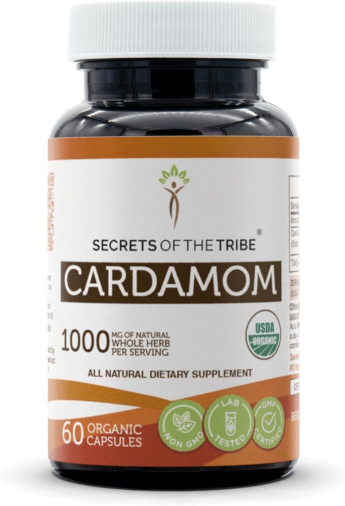 Tribe Cardamom 60カプセルの秘密, 野菜カプセルとUSDAオーガニックカルダモンで作られた (Elettaria cardamom) ドライポッド (60カプセル)