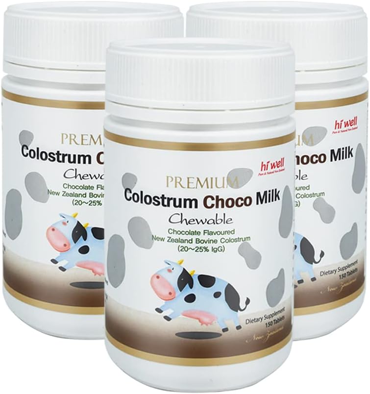(Pack of 3) Hi Well Premium Grass-Fed Colostrum Choco 150 Tablets