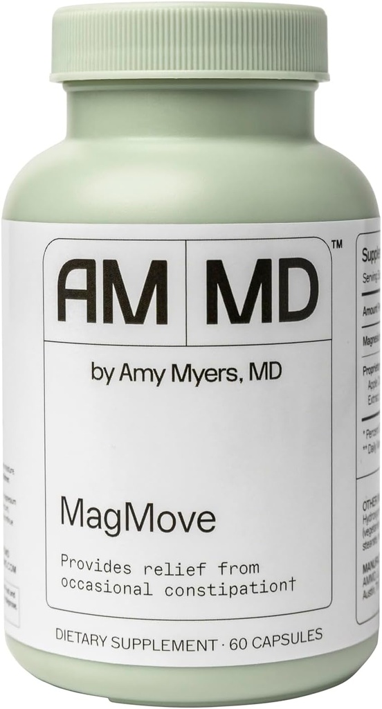 Amy Myers MD MagMove - Supports Healthy Bowel Movements - Magnesium Supplement for Gut Motility - with ACV, Artichoke & Ginger - 60 Capsules (30 Servings)