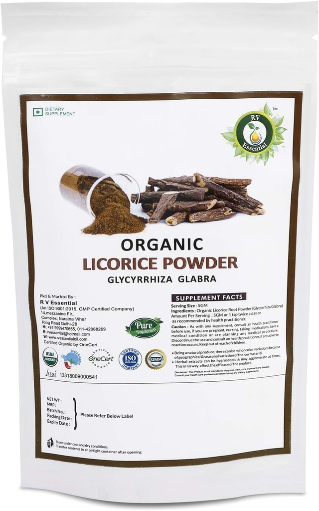 R V の精巧な有機性 Licorice の粉 200gm/ 7.05oz/0.44lb GlycyrrhizaのglabraのLicoriceの根の粉のMulethiの粉Yastimaduの粉のLquoriceの粉USDAのZipロックの袋の有機性によって証明される補足