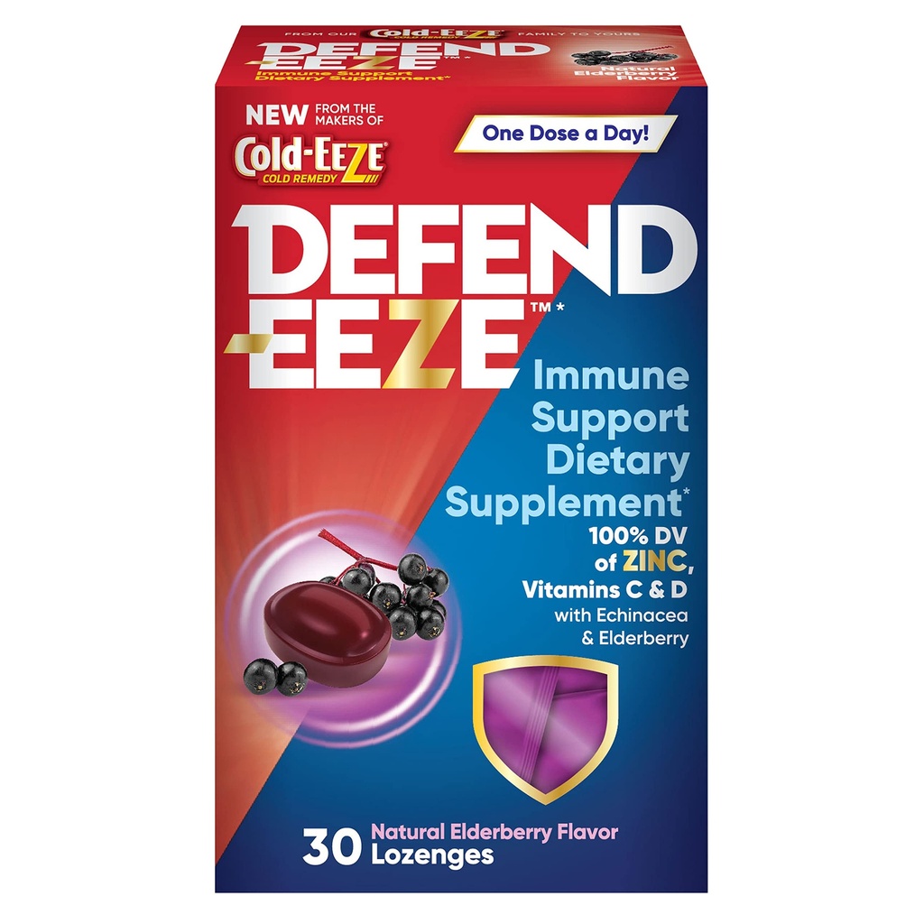 Defend-EEZE免疫サポート栄養補助食品ロゼンジ、エキナセア&エルダーベリー、エルダーベリー味、30ロゼンジと、亜鉛、ビタミンC&Dの100%毎日の値、