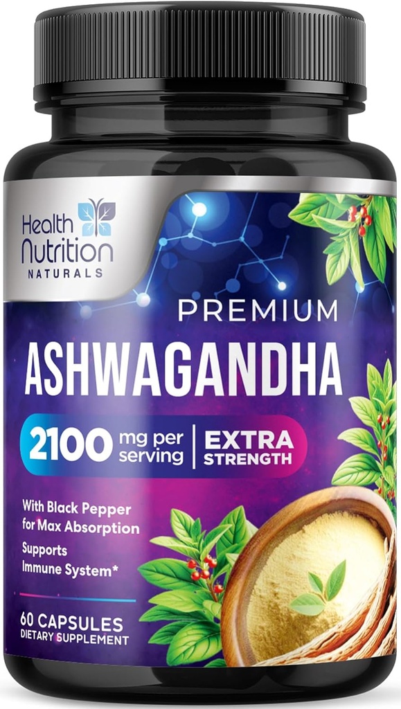 Ashwagandhaの補足-女性及び人のための2100mg Ashwagandhaのカプセル、自然な酸化防止サポート、Ashwaの根のエキス、黒いペッパー、ビーガン及びグルテンフリーの余分強さのカルム サポート- 60のカプセル