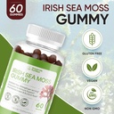 Organic Irish Sea Moss Gummies - Burdock Root and Bladderwrack Natural Blend - Immune System Gut Cleanse & Thyroid Supplement - Skin and Nail Health - 60CT