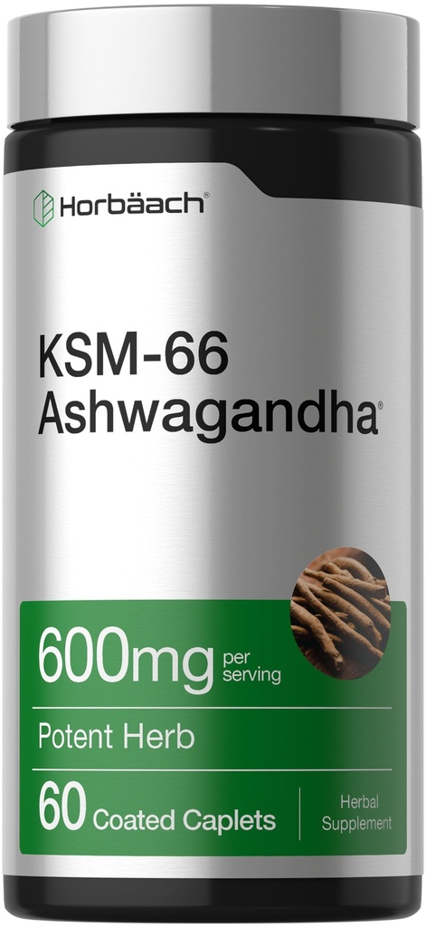 ホルバハチ KSM-66 アシュワガンダサプリメントカプレット | 600mg | 60Pills | L-Theanine | for Women and Men | ヴィーガン・非GMO・グルテンフリーコンプレックスサプリメント