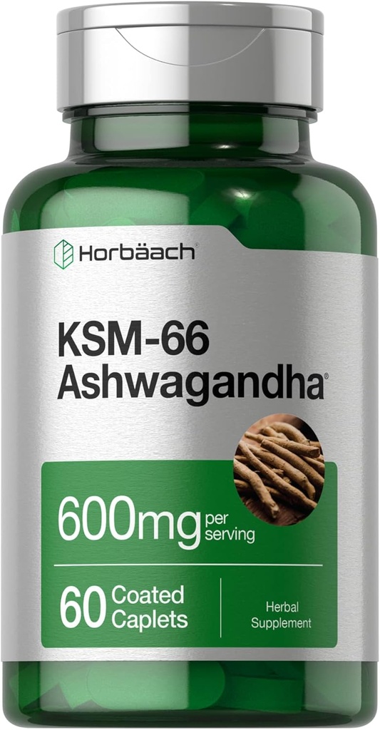 ホルバハチ KSM-66 アシュワガンダサプリメントカプレット | 600mg | 60Pills | L-Theanine | for Women and Men | ヴィーガン・非GMO・グルテンフリーコンプレックスサプリメント