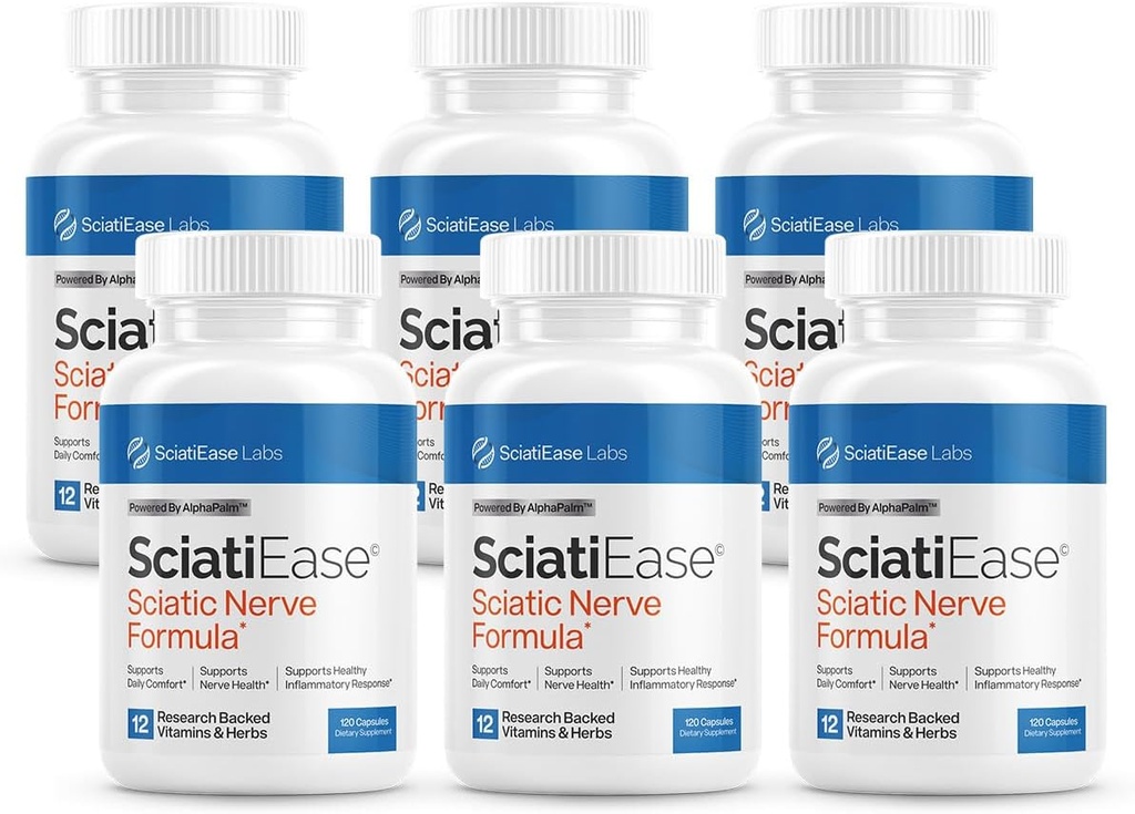 SciatiEaseの坐骨神経の健康サポート補足 - AlphaPalm、Pea、ビタミンBの複合体、アルファLipoicの酸300mg - 6本のびんが付いているNerveサポート方式