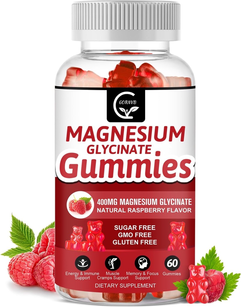 Magnesium Glycinate Gummies 400mg, Mg Potassium Supplement with Chelated Magnesium Malate Complex, Vitamin D, B6, and CoQ10, Supports for Memory, Calm, Mood & Sleep - 60 Count (Pack of 1)