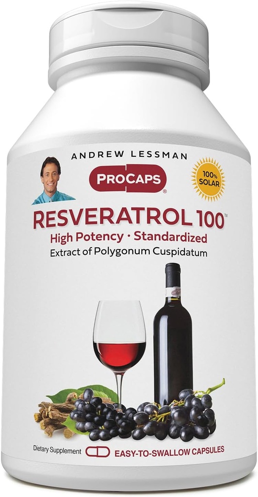 ANDREW LESSMAN Resveratrol-100mg - 180 Capsules - Red Wine's Beneficial, Naturally Occurring Anti-oxidant, Without Alcohol. Additive Free