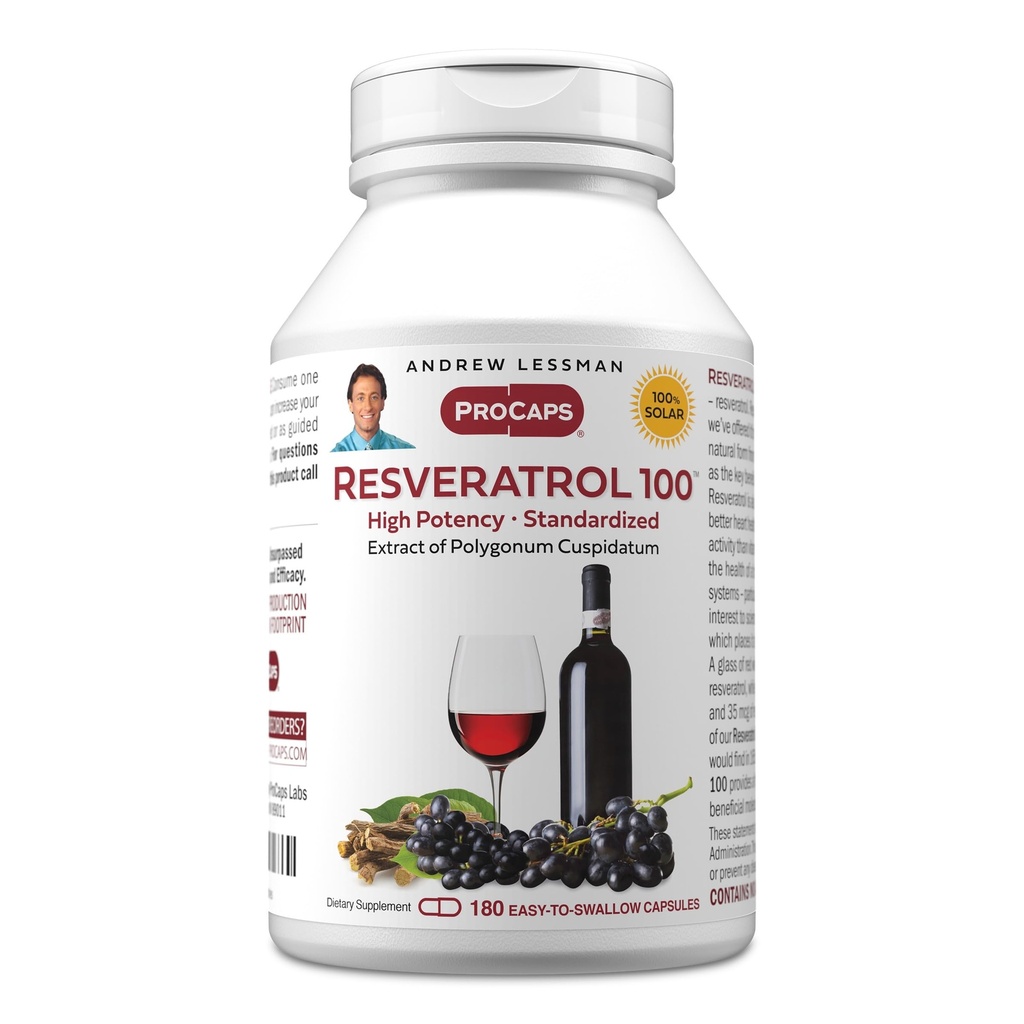 ANDREW LESSMAN Resveratrol-100mg - 180カプセル - アルコールなしで、自然に酸化防止剤を占有する赤ワインの便秘。 添加物 自由