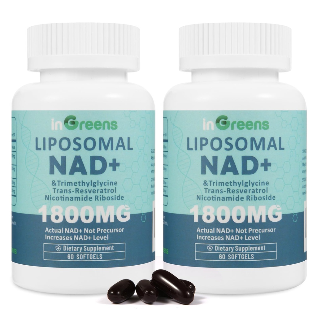 inGreens Liposomal NAD+ Supplement 1800 mg with Nicotinamide Riboside, Trans Resveratrol, Trimethylglycine，Replaces NMN, Boost NAD+, Aging Defense，Cellular Energy, 120 Softgels
