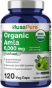 NusaPure Organic Amlaカプセル10:1抽出物、6000mg相当の600mg | 120カウント | Amalakiフルーツ | USDA、ビーガン、非GMOサプリメント