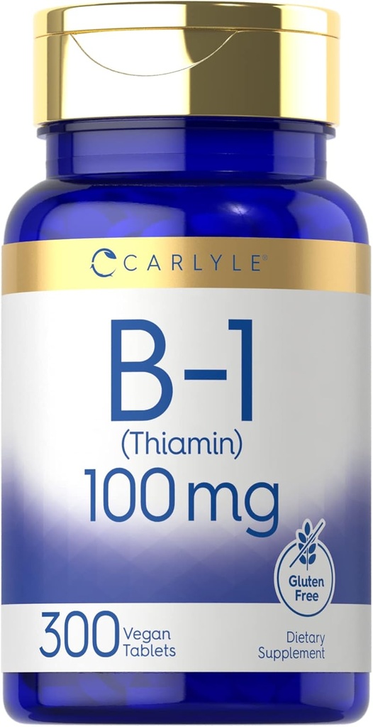 Carlyle B1 ビタミン 100mg | 300錠 | 女性・男性向けサプリメント | ティアミン HCl | ヴィーガン・非GMO・グルテンフリー
