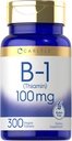 Carlyle B1 Vitamin 100mg | 300 Tablets | Supplement for Women & Men | as Thiamin HCl | Vegan, Non-GMO & Gluten Free