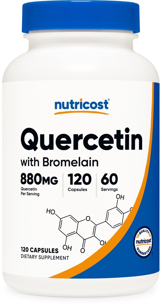 Nutricost Quercetin with Bromelain, 880mg Quercetin + 165mg Bromelain Per サービング, 120 カプセル, 60 サービング (2 キャップ / サービング) - ベジタリアン, 非GMO&グルテンフリー