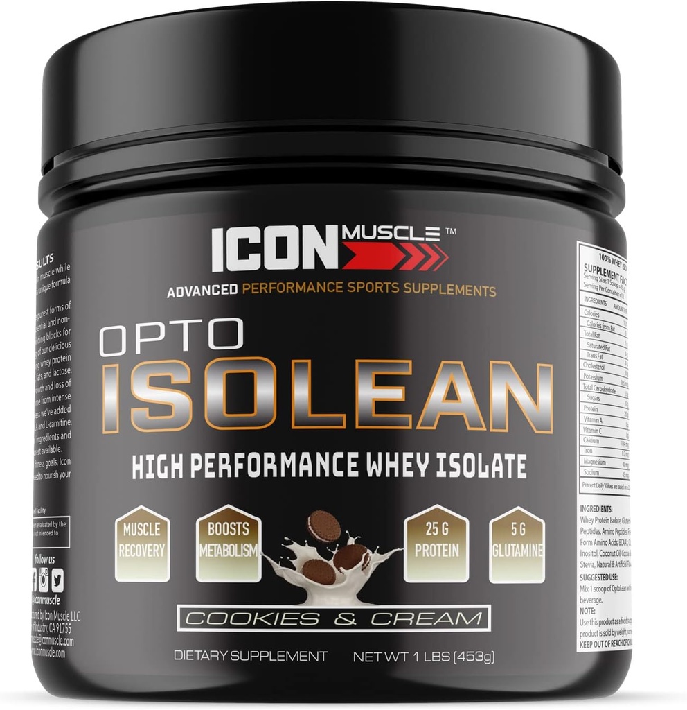 Isolean Whey Protein Isolate Powder, バニラ, チョコレート, いちご, クッキー & クリーム, 塩漬けキャラメル, チョコレートミント, チョコレートピーナッツバター, 1ポンド (クッキー & クリーム)
