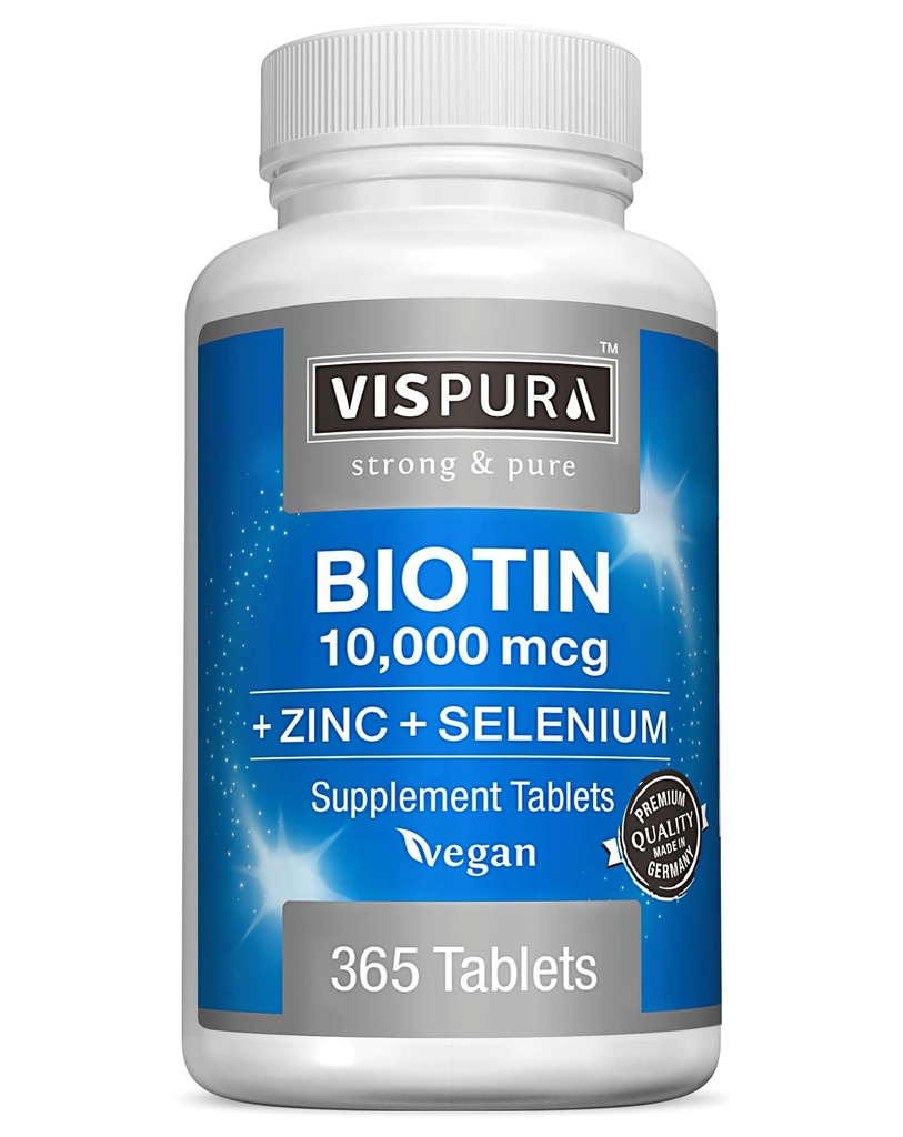 ビオチン 10000 mcg + 亜鉛 + セレン, 純粋, ビーガン & 余分な強力, 毛の成長のための最高のサプリメント, 皮膚を遅らせる, 強力な爪*, 12 ヶ月のための 365 錠, 添加剤なしで自然