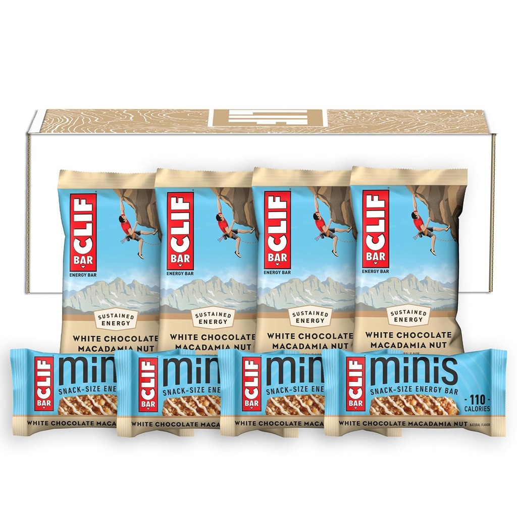 CLIF BAR - ホワイトチョコレートマカダミアナッツフレーバー - フルサイズとミニエナジーバー - 有機オート麦で作られた - 非GMO - 植物ベースの - 2.4 oz。 そして 0.99 oz。 (20 カウント)