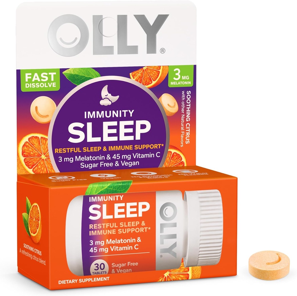 OLLY免除の睡眠の速い分解、3mgのメラトニン、ビタミンC、Citrusの味、30日の供給- 30の計算