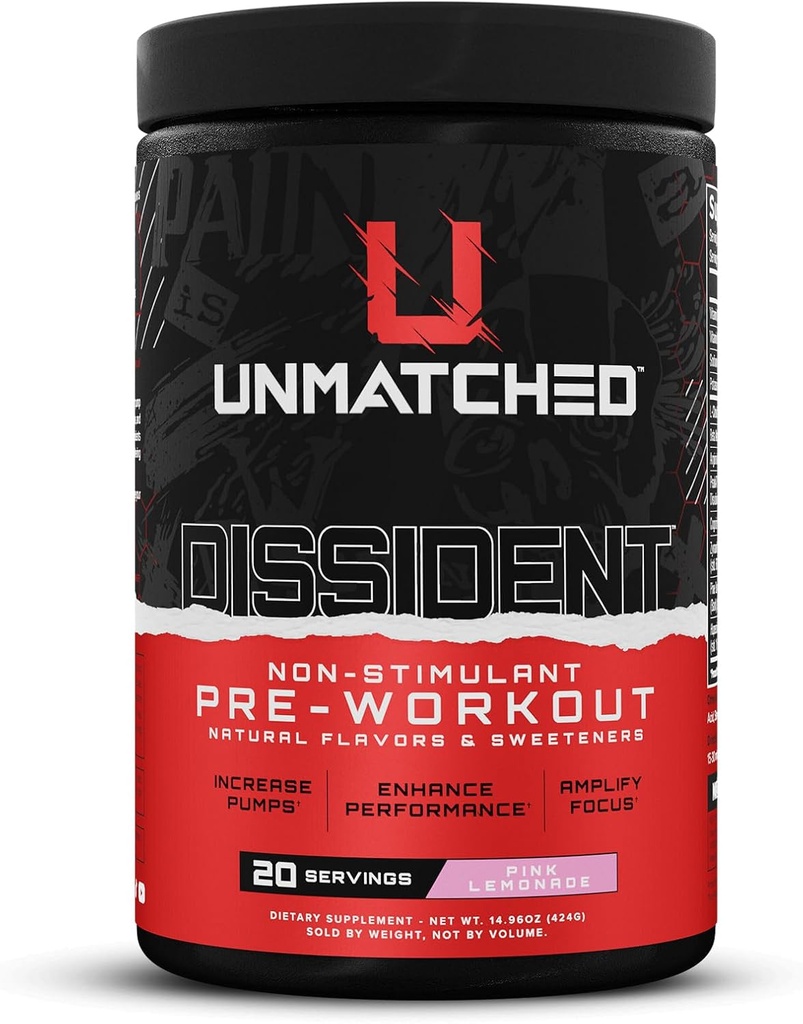 Unmatched Dissident Non Stim Pre Workout Powder for Men & Women | Citrulline, Beta Alanine, Peak ATP | Natural Flavors & Sweeteners | 20 Servings (Pink Lemonade)
