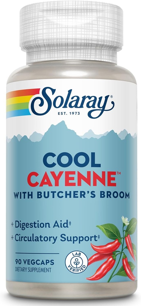 SOLARAY Cool Cayenne Pepper 40,000 HU with Butchers Broom for Healthy Circulation Support | 90 VegCaps