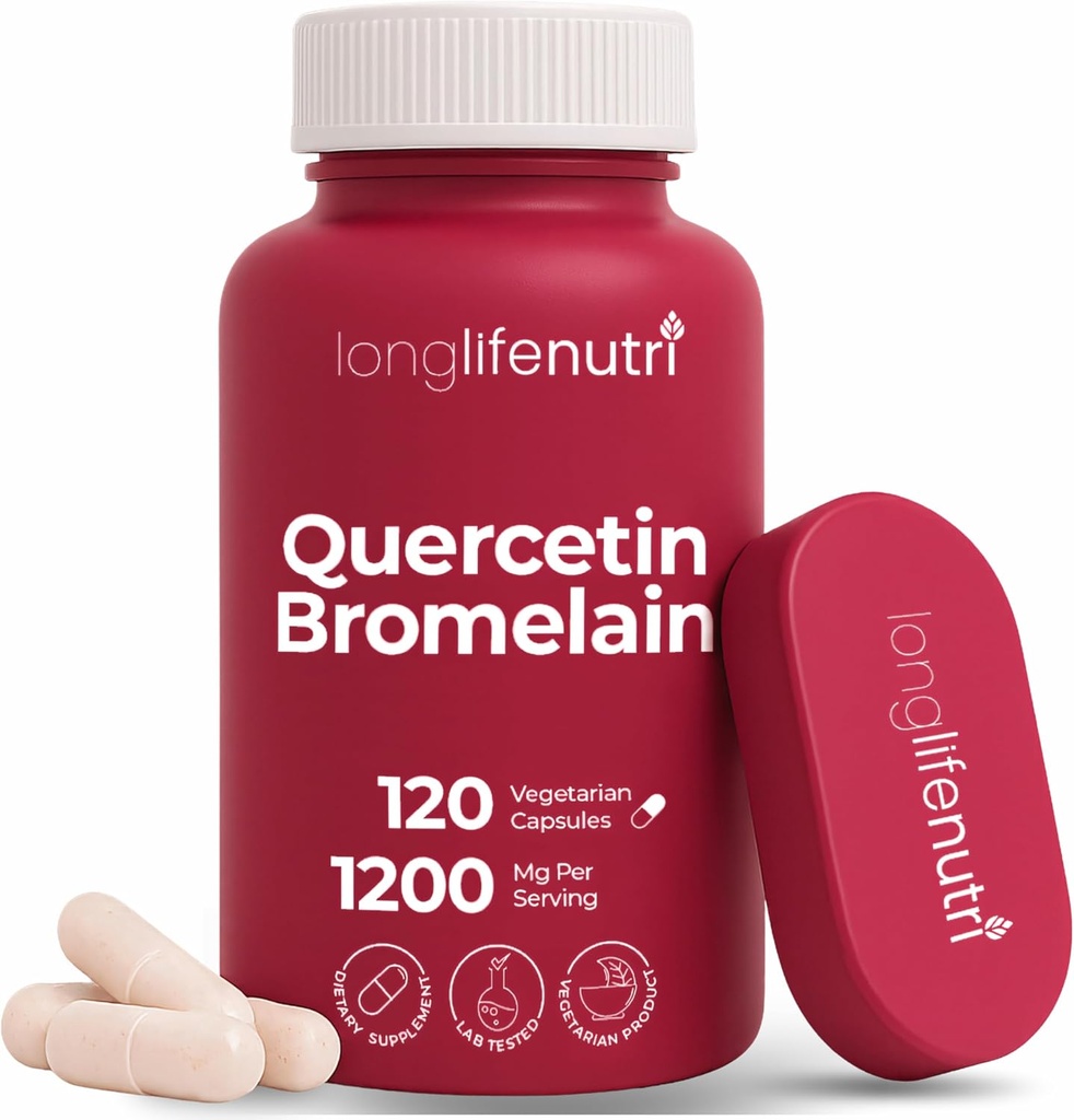 LongLifeNutri Quercetin 1000mgとBromelain 200mg - 120ベジタリアンカプセル、共同モビリティ&呼吸バランス、2ヶ月の供給、GMP認定、米国製